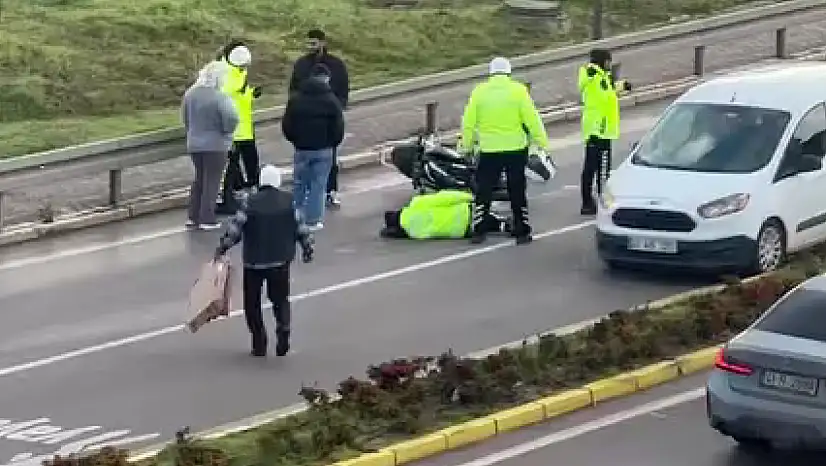 Trafik denetiminden kaçan motosiklet sürücüsü polise çarptı