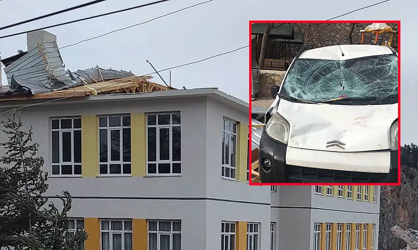 Konya'da fırtına alarmı! Okulun çatışı uçtu