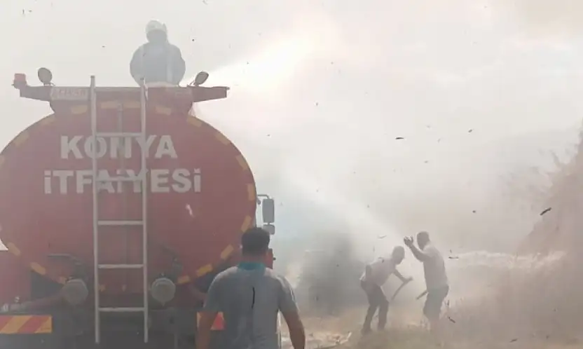 Konya'da kamış deposu alevlere teslim oldu!