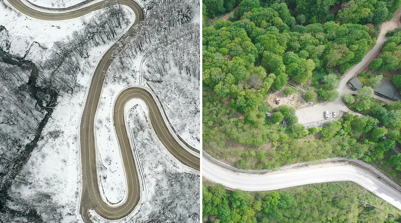 Uludağ'ın baharla buluşması dronla görüntülendi