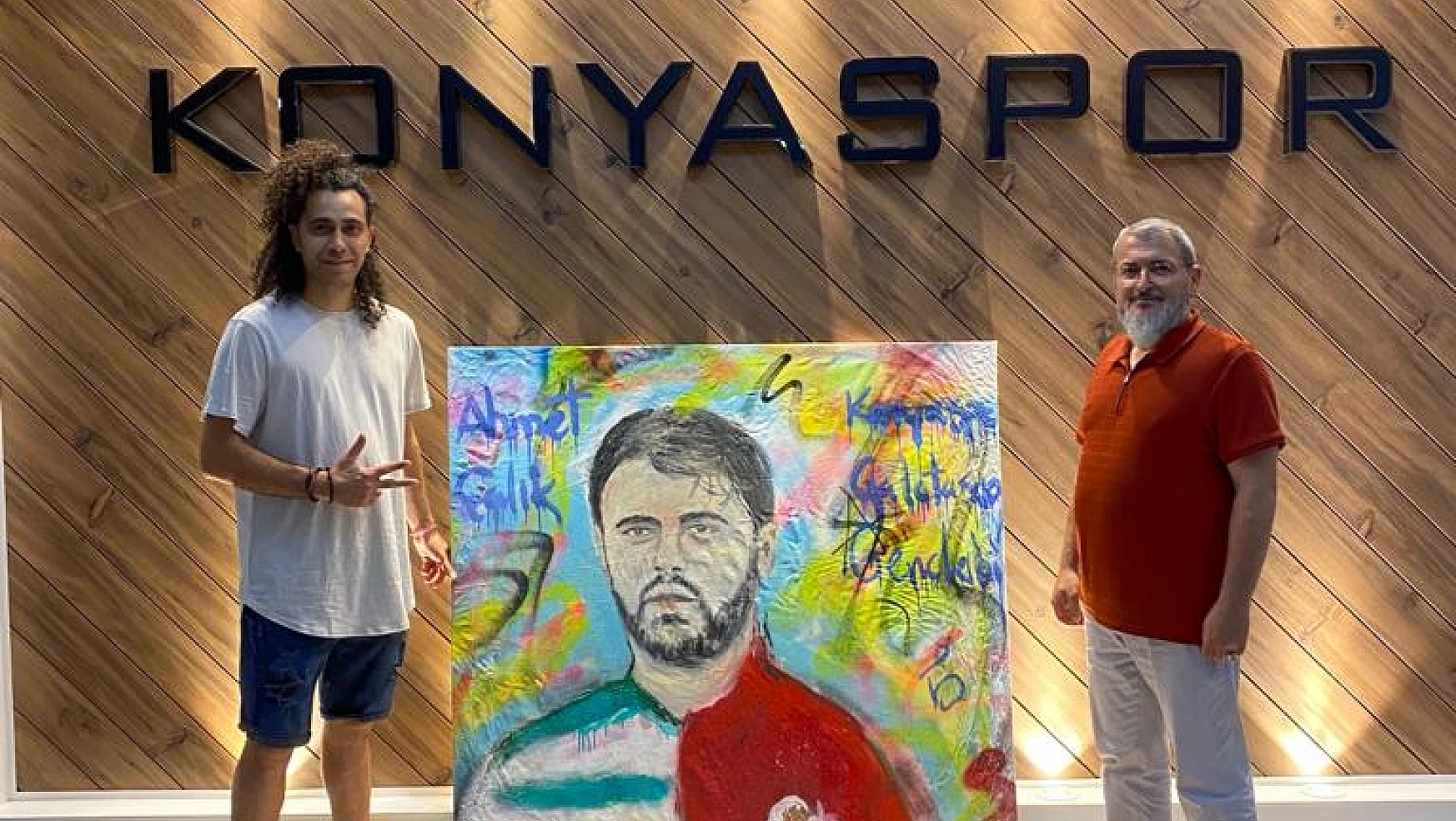 İsviçre'deki gurbetçi, Konyaspor'a Ahmet Çalık portresi hediye etti