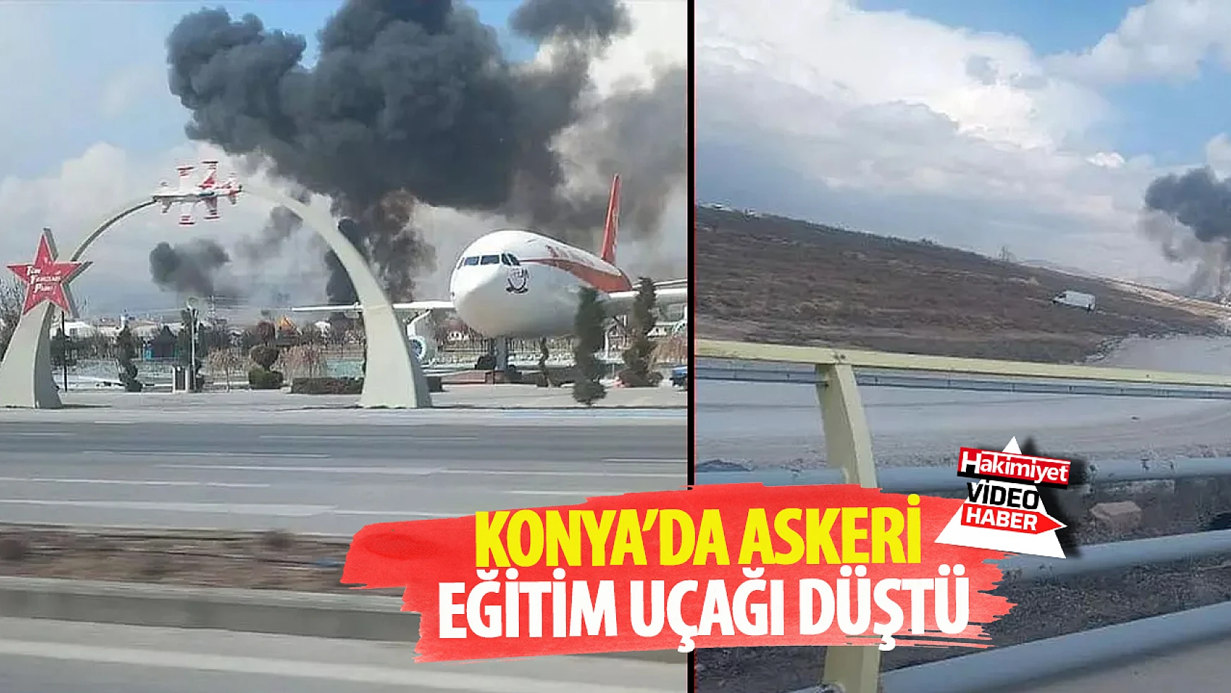 Konya'da askeri eğitim uçağı düştü: Kazaya ilişkin ilk video geldi!
