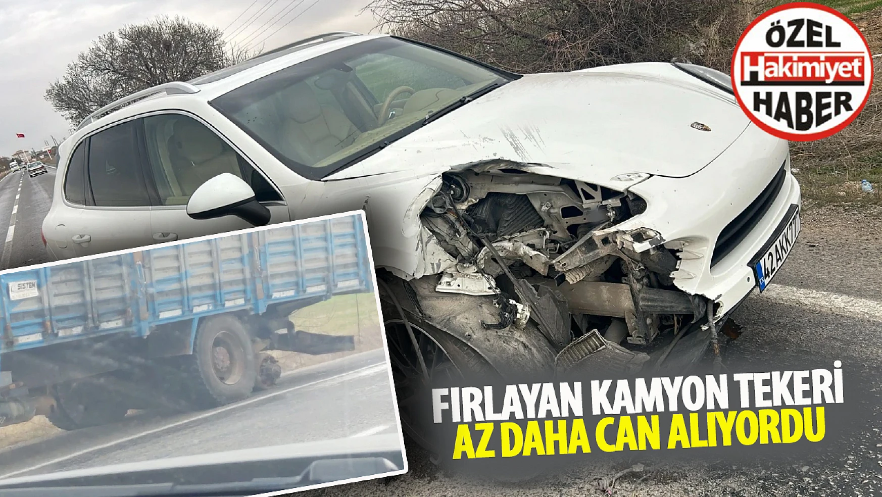 Konya'da kamyon tekeri az kalsın can alıyordu!